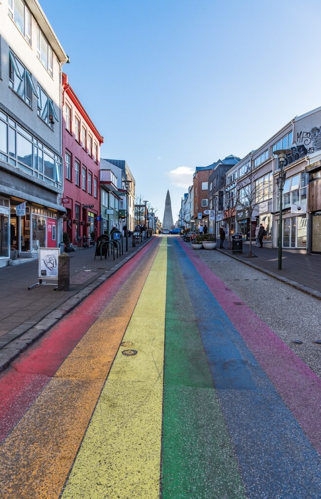 reykjavik, iceland, sky, architecture, church, landscape, city, hallgrimskirkja, rainbow, building, urban, rainbow street, house, winter, blue house, blue rainbow, nature, blue church, blue street